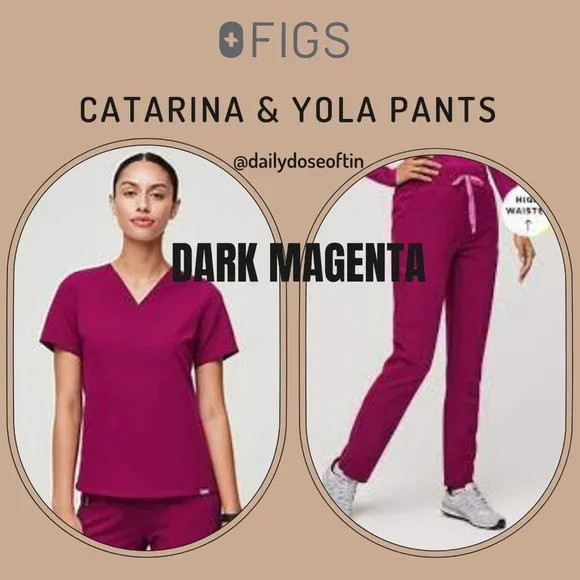 Figs XXS Catarina and XXS High Waisted Petite Yola in Dark Magenta - Picture 1 of 1